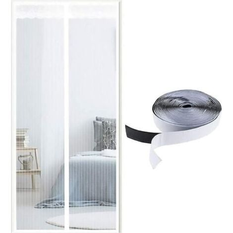 Moustiquaire magnétique pour porte, fermeture magnétique de haut en bas, fermeture automatique, pour une aération optimale (110 x 210 cm, blanche) (1/5)