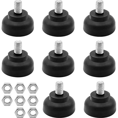 8 Pièces Pieds Caoutchouc m8, Pied de Table Ronds m8, Pieds Reglable, Pied Caoutchouc avec 8 Pièces Écrous, Protège Les Sols, Convient pour Tables, Chaises, Armoires, Noir (1/5)