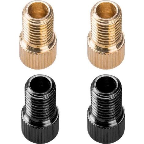 Set of 4 Valve Adapters, Brass Valve Caps, Presta Pump Nozzles for Bicycles and Tricycles with Sealing Gaskets (Black, Gold) (1/5)