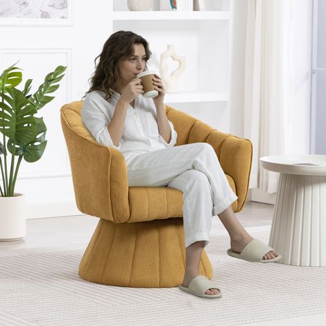 Fauteuil pivotant 360° ergonomique accoudoirs enveloppants design moderne bureau salon télétravail jaune moutarde