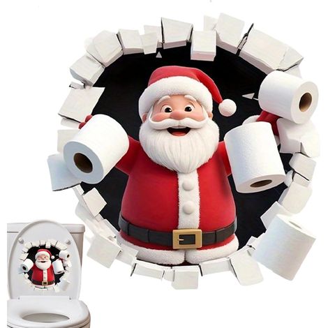 Sticker mural Père Noël, autocollant de Noël avec effet 3D du Père Noël sortant du mur, sticker pour fenêtre, porte ou toilettes.