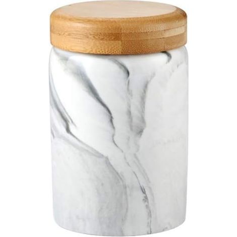 Bocal en céramique avec couvercle en bambou hermétique - Pour la conservation du thé, café, épices et bien plus encore 13.5 OZ(400ML) Marbre noir- (1/4)