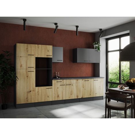 Küche Küchenzeile Leerblock Grau Matt Artisan Eiche Oliver 340 cm Respekta