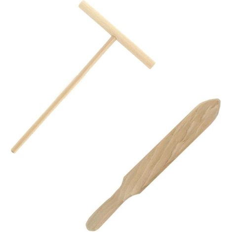Ensemble de 2 Ustensiles en Bois, Râteau et Spatule, Pour Crêpière, Cuisine Quotidienne (1/5)