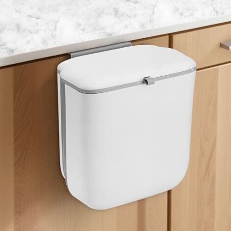 BUNTHAUS Poubelle suspendue sous évier, 10 L, avec couvercle anti-odeurs, pliable, idéale pour la salle de bain, le camping et les caravanes (blanche)