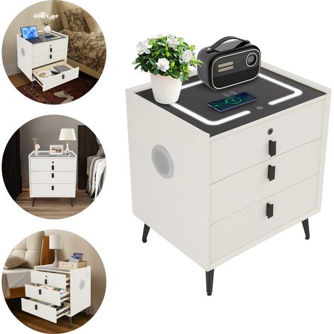 Smart Bedside Table w/ Drawers&USB&Wireless Charging 504059cm Bedside Cabinet