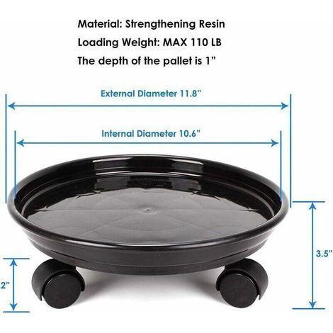 Lot de 2 plateaux de 30 cm pour pots de fleurs ronds avec 4 roulettes pour la maison ou le jardin Noir (1/3)