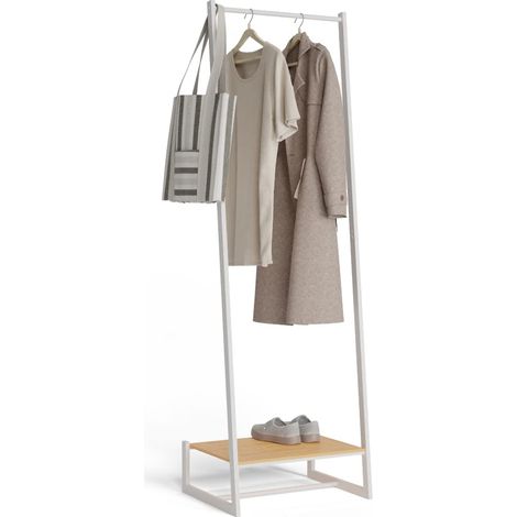 Newlux - Appendiabiti da Terra Resistente Fino a 20kg Hangy One 20 Con Scarpiera. Attaccapanni da Terra Metallico Grande Stabilità Facile Montaggio 50x40x160cm Bianco (1/5)