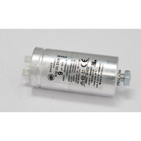 Capacitor 9uf for Hotpoint/Indesit/Swan/Creda Tumble Dryers and Spin Dryers (1/2)