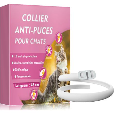 Collier anti-puces pour chats, protection naturelle longue durée 12 mois, ajustable et imperméable (1/4)