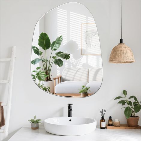 Grand Miroir Asymétrique 60 x 45 cm Miroir Mural Ovale Irrégulier Verre HD décoratif Moderne Miroir Salle de Bain Chambre Salon Entrée (1/5)