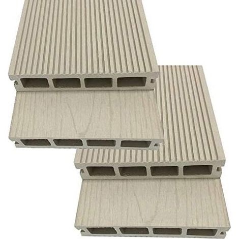Suinga – Lot de 4 caillebotis en composite blanc 200 x 14,6 x 2,5 cm – Résistant et léger – Pour extérieur – Décoration jardin moderne (1/2)