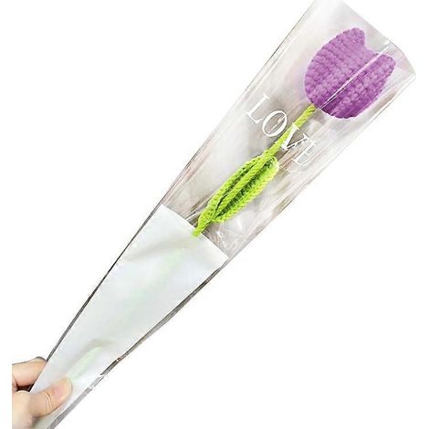 Crochet tulipe fleur faite main, décoration florale artisanale pour table, ornements décoratifs faits à la main, accessoires de bricolage fleuris. (1/4)