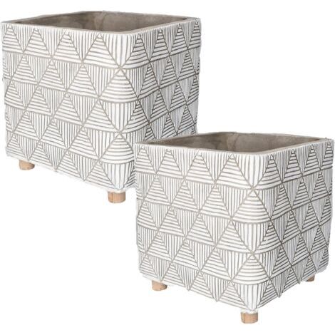 Lot de 2 pots de fleurs en béton - 18 cm - Pour plantes - En béton décoratif - Support en bois-NANOTEH (1/5)