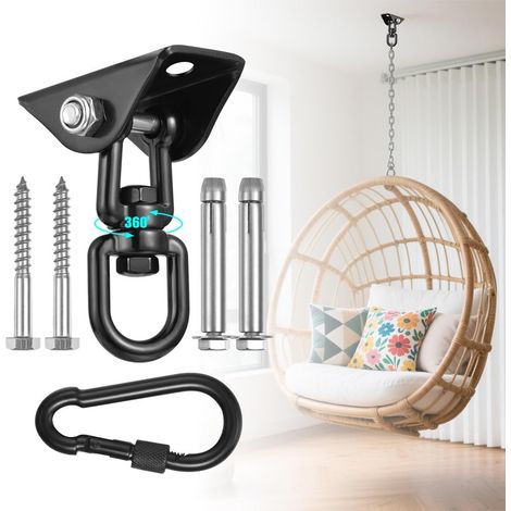 Crochet de plafond en acier inoxydable – Capacité 450kg – Rotation 360° – Avec vis de fixation – Pour hamac, chaise suspendue, balancoire et sac de sable (1/5)