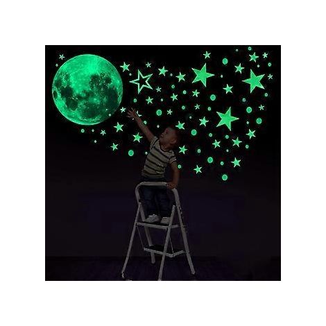 435 im Dunkeln leuchtende Mond- und Sternen-Wand- und Deckenaufkleber mit fluoreszierenden Punkten für die Babyzimmerdekoration