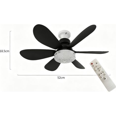 Ventilateur de Plafond avec Lumière et Telecommande, Ø52cm LED Plafonnier Dimmable Ventilateur avec 40W E27 Lampe Cristal Intégrée, 6 Pales, 3 Vitesses, Silencieux, pour Chambre, Salon (Noir) [Classe (1/5)