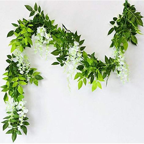APEX Guirlande de glycine artificielle blanche, feuillage et fleurs à suspendre pour décoration extérieure (mariage, fête, jardin, mur), idéale pour la décoration intérieure. (1/5)