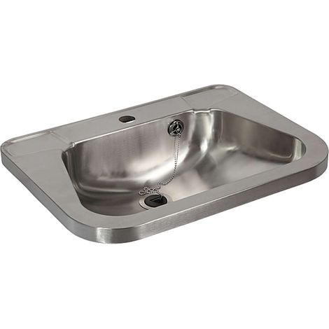 Sanela Edelstahl - Waschtische - Waschtisch mit Überlauf 560x420 mm, mit Hahnloch, Edelstahl SLUN 26