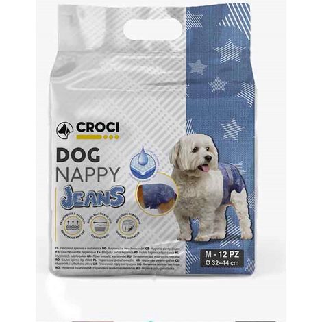 72 Pannolini igienici per cani Dog Nappy Jeans M 32x44 cm - 6 pacchi da 12 pannolini cad.