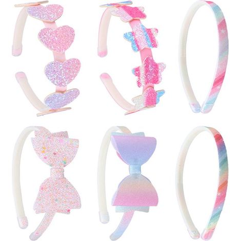 6 piezas de diademas con lazo brillante para niñas, diademas con corazones y estrellas para niñas pequeñas y adolescentes, varios colores 4 (1/5)