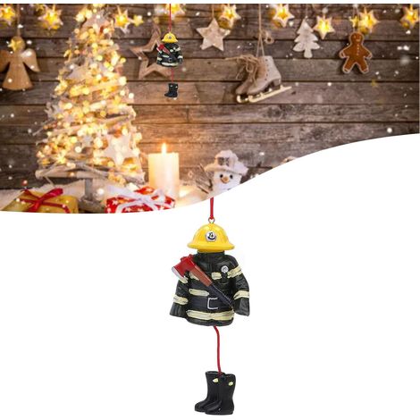 Noël Pompier accroché Ornement Jaune Vert Couleur Assortiment résine Pompier de Noël décoration de Voiture d'arbre (1/5)