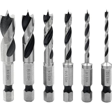 6pcs Quick Change HSS Short Wood Drill Bit Brad Point Drill Bit (1/5)