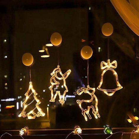 Ensemble de 4 guirlandes lumineuses à bougies, blanc chaud, rennes de Noël, Père Noël, boules de Noël, avec pinces, convenant aux fêtes intérieures et extérieures.