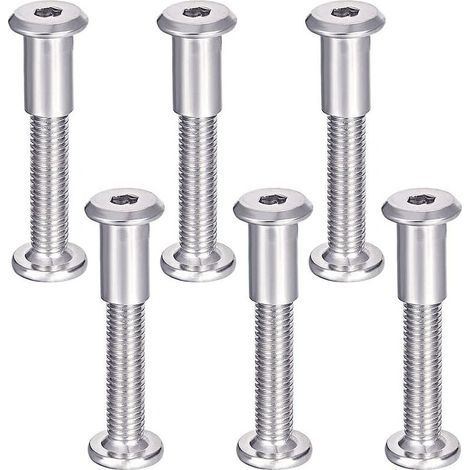 Vis de Raccordement pour Meubles 6Pcs Vis Assemblage Meuble avec Boulon M6 Vis de Connexion en 304 Acier Inoxydable Reliure à Vis pour Fixation de Porte, Lit, Meuble M6 x 35mm (1/4)