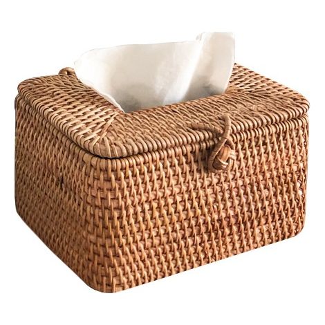 Boîte à mouchoirs carrée en rotin,  Marron, 16 x 12 x 9 cm
