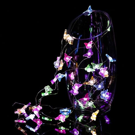 Guirlande lumineuse papillon - 2 m - 20 LED - Guirlande lumineuse décorative pour l'extérieur et l'intérieur - Guirlande lumineuse pour mariage, fête, jardin, décoration de Noël - Décoration de (1/5)