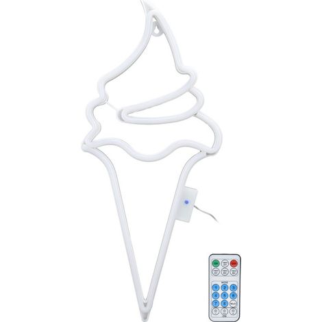 Panneau LED néon en forme de crème glacée avec télécommande pour décoration de fête, alimenté par USB ou par batterie, violet (1/5)