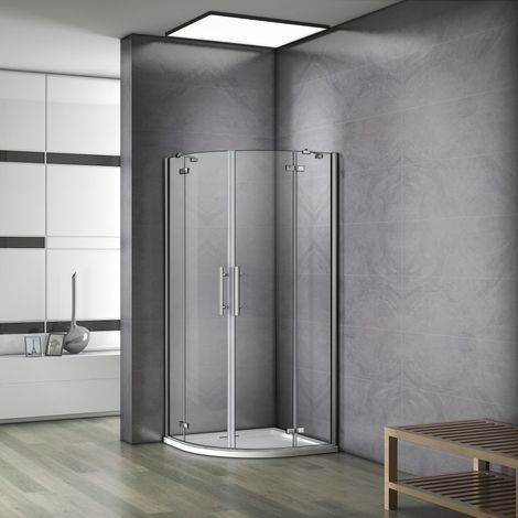 Aica Sanitaire – Cabine de douche 80x80x195cm – Accès d'angle 1/4 rond – Verre trempé 6mm anticalcaire – Charnières en alliage de zinc – Installation en niche (1/5)