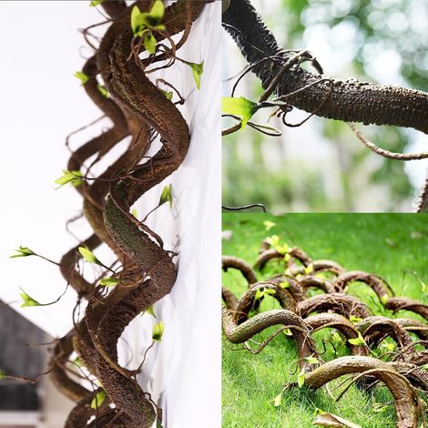 Branches d'arbre Artificiel Pliable 1.6m Épais Faux Tronc de Bois Vignes Mousse Plantes Guirlande Feuilles Vertes pour Mur Suspendu Reptile Escalade Halloween Extérieur Arc Jardin Décoration (1/5)