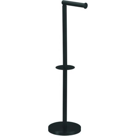 MSV – Porte-papier toilette sur pied en acier noir mat – Système de réserve tournant – Dimensions 15x60cm – Design moderne et facile à entretenir