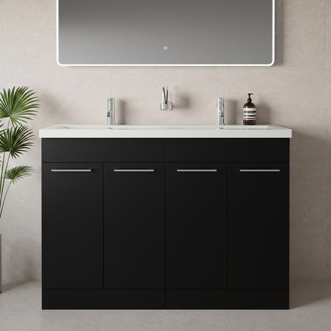 Napoli 390 Matt Black 1200mm 4 Door Vanity Unit with Double Glide Basins - 1200mm - Chrome 160mm Handle