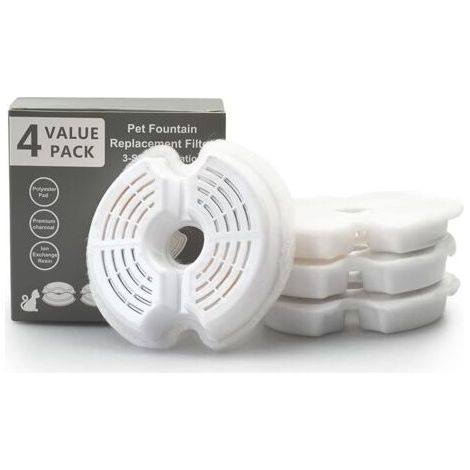 PA 4er-Pack Edelstahl-Trinkbrunnenfilter für Katzen, 2,5 l – 2 l Ersatzfilter mit Harz und Aktivkohle, geeignet für Katzen und Hunde (1/5)