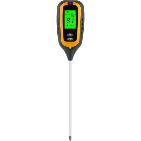 Misuratore di pH del terreno 4 in 1, termometro del terreno, misuratore di umidità solare e pHmetro per piante e fiori da giardino, display LCD (quadrato) (1/4)