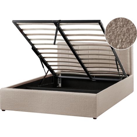 Cama con almacenaje elevable tapizada de bouclé gris pardo 140 x 200 cm Montlaur (1/5)