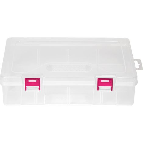 Boîte de rangement transparente D306, organisateur de bijoux et d'outils, boucle rose (1/5)