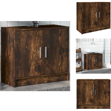 Waschbeckenschrank Räuchereiche 63x29x55 cm Holzwerkstoff - Waschtisch Schrank - Badezimmermöbel - Holzwerkstoff - Braun - Rauchfarbe (1/5)