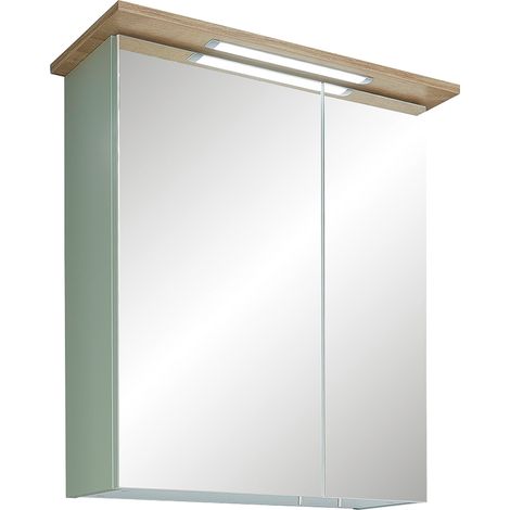 Badezimmer Spiegelschrank NANNING-66 in Riviera Eiche Nb. mit Spiegelfront, B/H/T: ca. 60/72/20 cm (1/5)