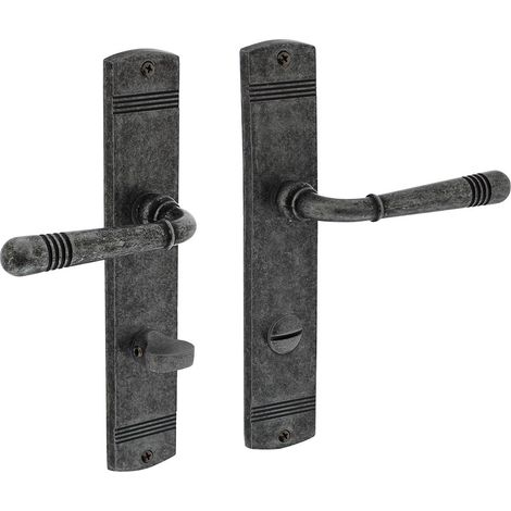 Vintage-Optik Türdrücker Fenstergriff Beschläge Antik Grau Langschildgarnitur WC DIN Norm
