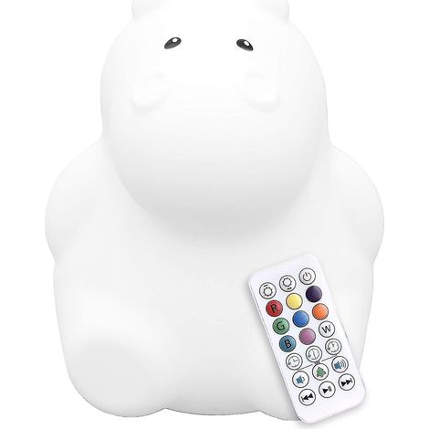 Veilleuse Hippopotame pour enfants, lampe de chevet câline pour bébé et jeune enfant, lampe LED en silicone, télécommande, décoration, batterie rechargeable USB, 9 couleurs (1/5)