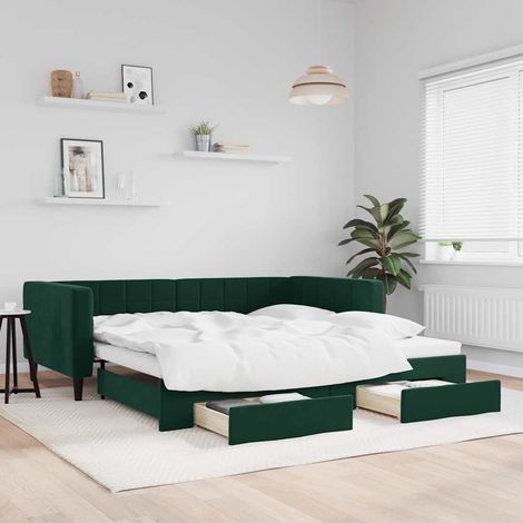 Tagesbett Ausziehbar mit Schubladen Dunkelgrün 100x200 cm Samt (1/5)