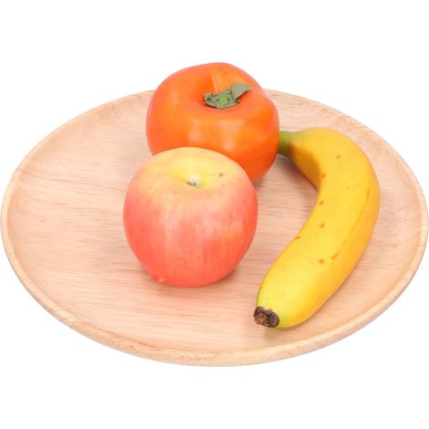 Assiette ronde en bois d'hévéa, plateau de service à thé, plateau à fruits, plateau de rangement alimentaire, 27 cm (1/5)