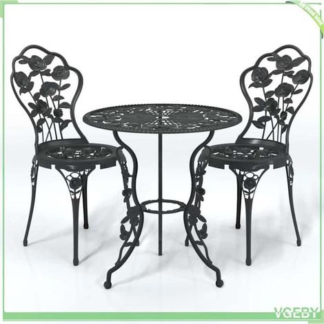 Ensemble de bistro 3 pcs - FAFEICY - Motif floral - Aluminium coulé - Noir - Table carrée 59x59 cm (1/5)