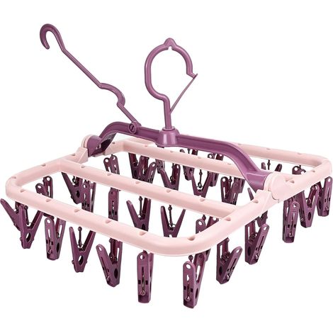 Séchoir à chaussettes suspendu en plastique avec 32 pinces, cintre pliable pour sous-vêtements, bébé et linge délicat (1/5)