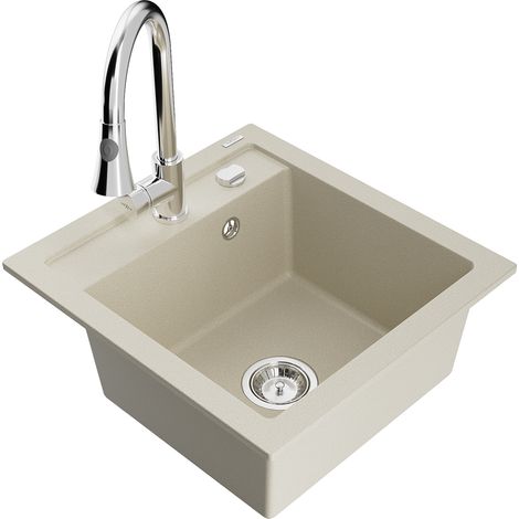 Mexen Vito fregadero de granito de 1 compartimento con grifo de cocina Elia, beige - 6503-69-670101-00 (1/5)