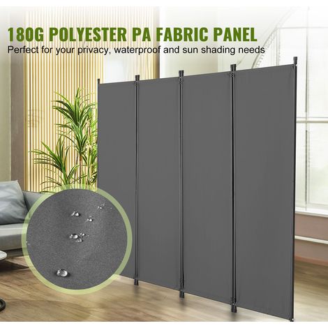 Paravent 4 panneaux pliable, cloison séparatrice en tissu 180 g, brise-vue autoportant pour bureau, chambre, salle à manger, gris clair (1/5)